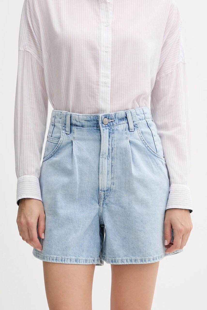 Rifľové krátke nohavice Pepe Jeans jednofarebná, vysoký pás, PL801205