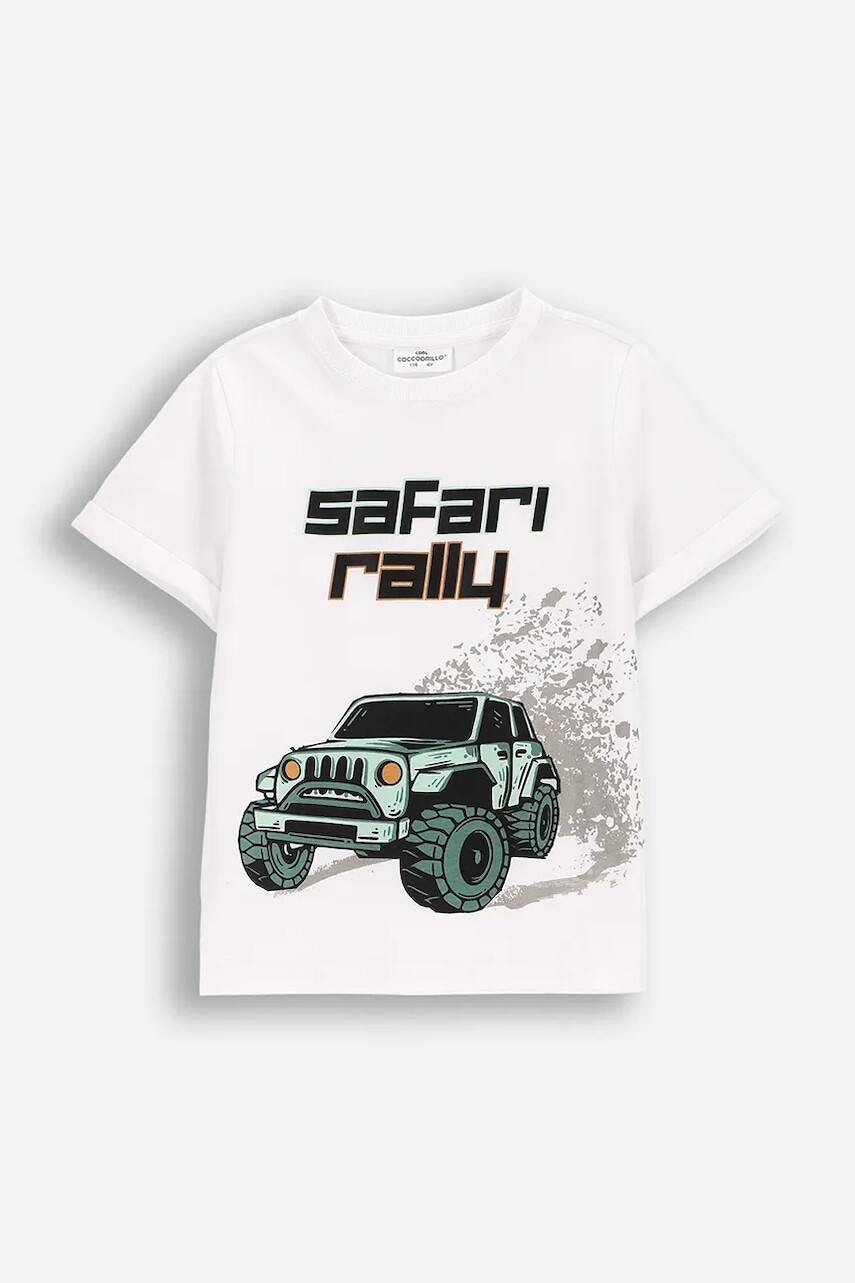 Bavlnené tričko Coccodrillo biela farba, s potlačou, WILD SAFARI BOY KIDS