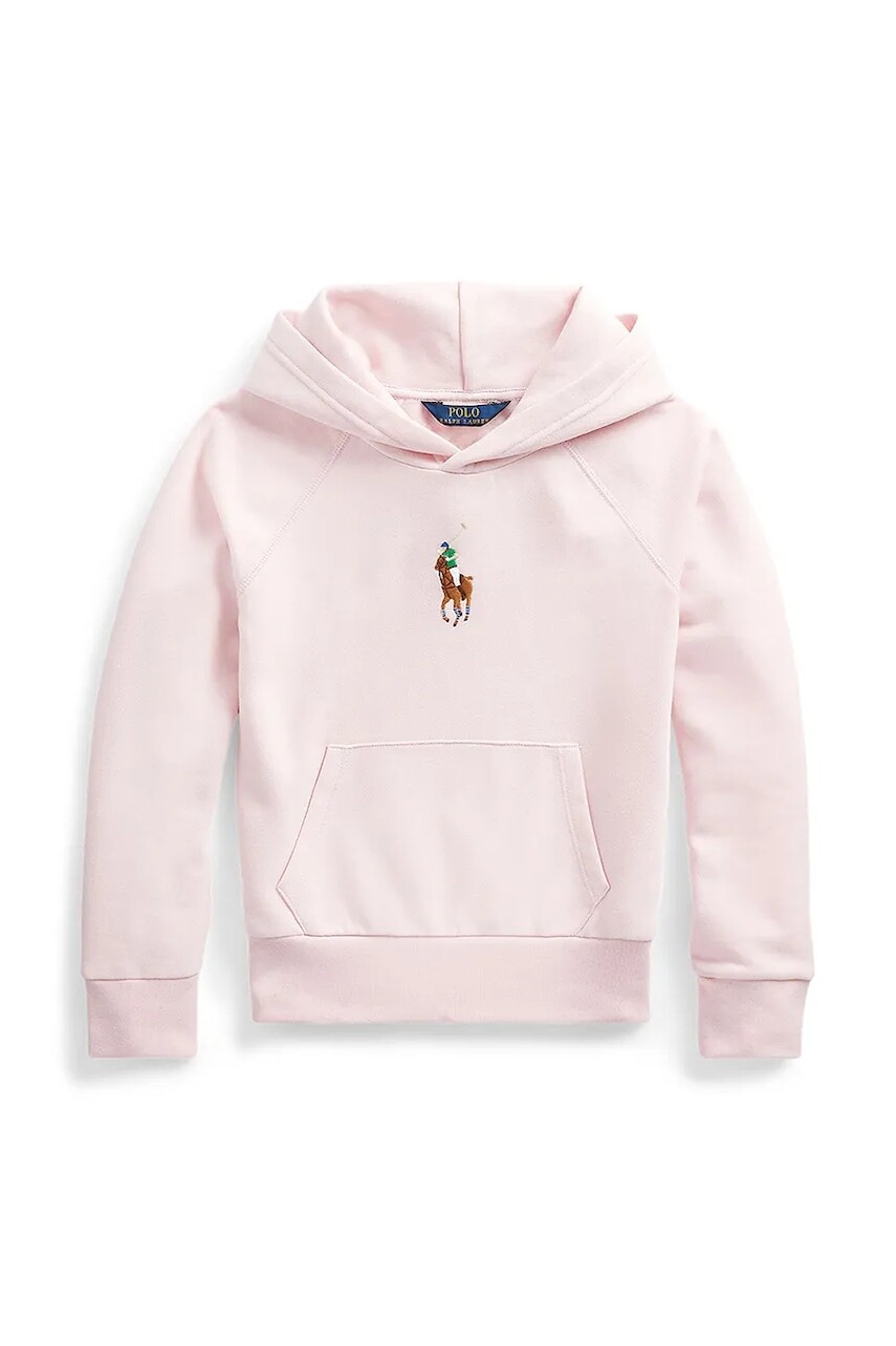 Detská bavlnená mikina Polo Ralph Lauren ružová farba, s kapucňou, s nášivkou, 313844838025