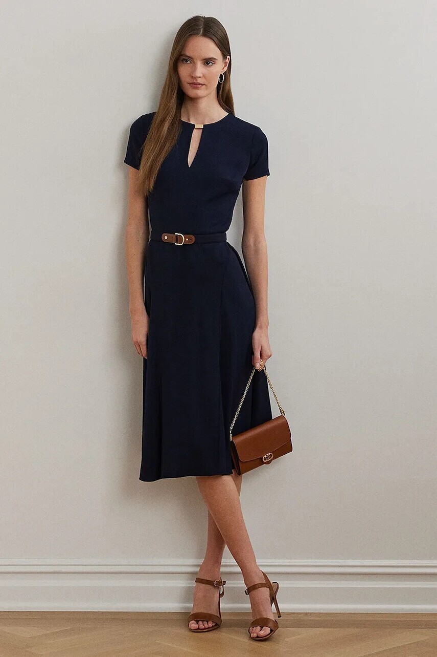 Šaty Lauren Ralph Lauren tmavomodrá farba, mini, áčkový strih, 200973369