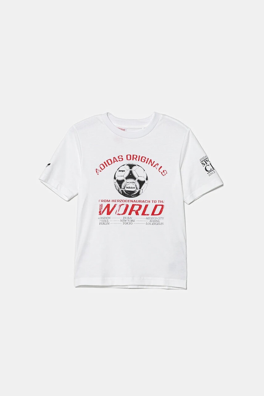 Detské bavlnené tričko adidas Originals biela farba, vzorované, JV7694