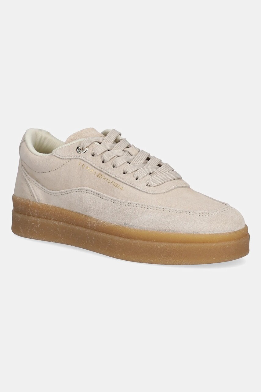 Semišové tenisky Tommy Hilfiger MODERN COURT SNEAKER SUEDE béžová farba, FW0FW08686