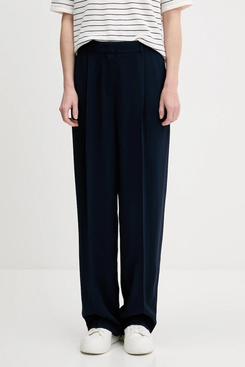 Nohavice Tommy Hilfiger tmavomodrá farba, rovný strih, vysoký pás, WW0WW46749