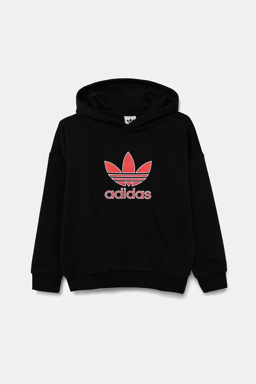 Detská mikina adidas Originals čierna farba, s kapucňou, s potlačou, JV8650