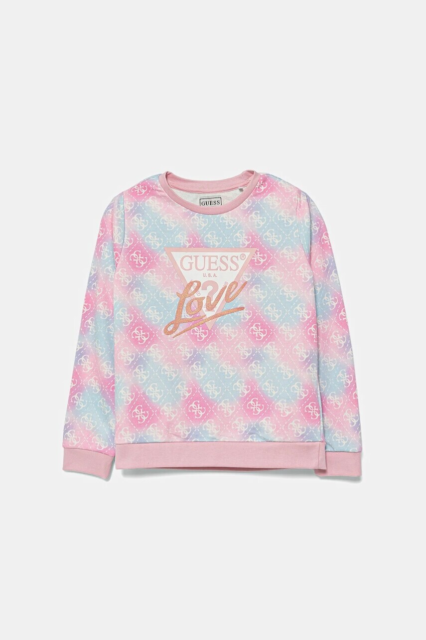 Detská bavlnená mikina Guess ružová farba, vzorovaná, K5YQ02 KA6R4