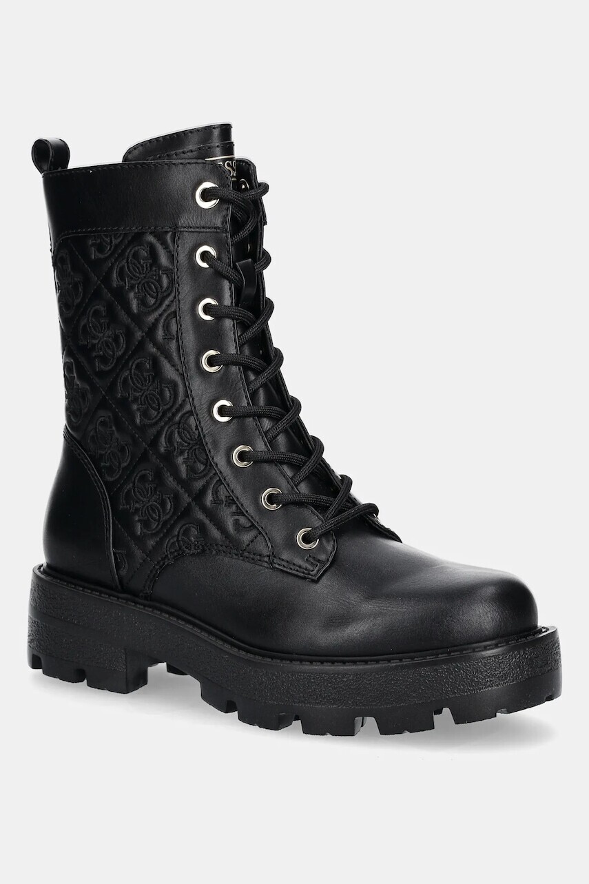 Členkové topánky Guess YANCEE čierna farba, na plochom podpätku, FLTYAN ELE10