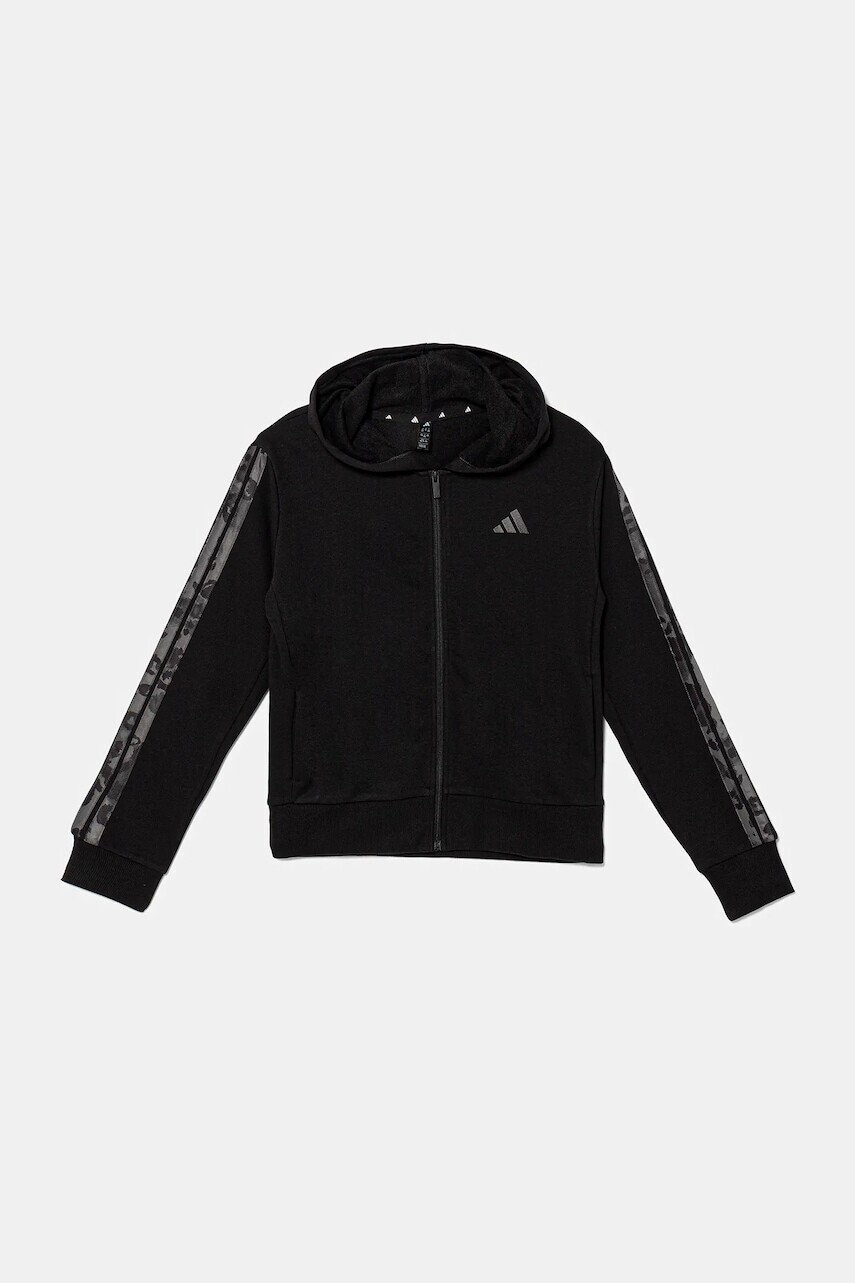 Detská mikina adidas čierna farba, s kapucňou, s nášivkou, KC5418