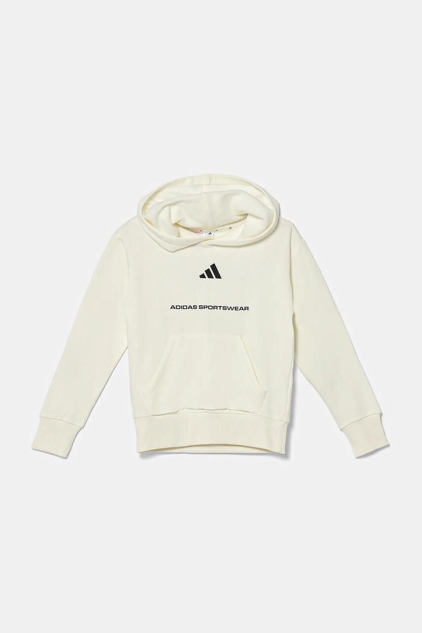 Detská mikina adidas béžová farba, s kapucňou, s potlačou, KC2806