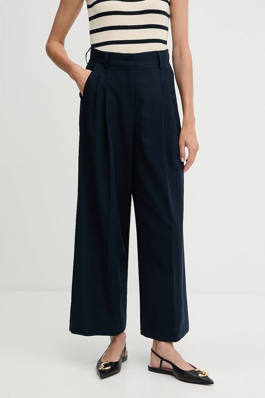 Bavlnené nohavice Weekend Max Mara VETTURA tmavomodrá farba, široké, vysoký pás, 2525136121600