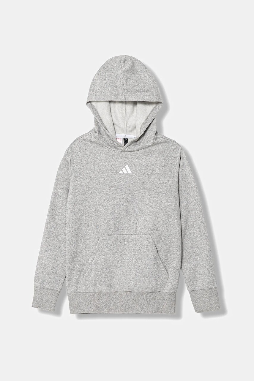 Detská mikina adidas šedá farba, s kapucňou, melanžová, JV9995