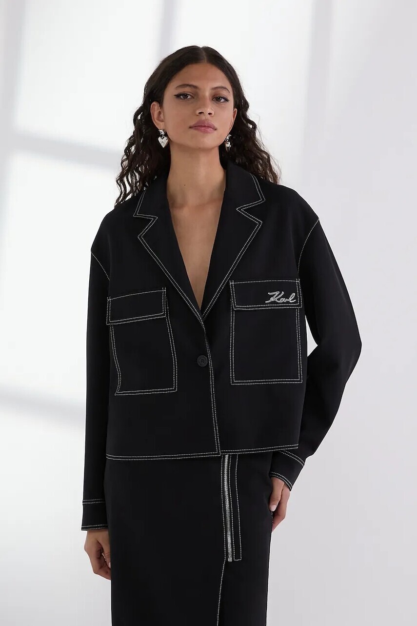 Rifľová bunda Karl Lagerfeld čierna farba, prechodná, A3W14041