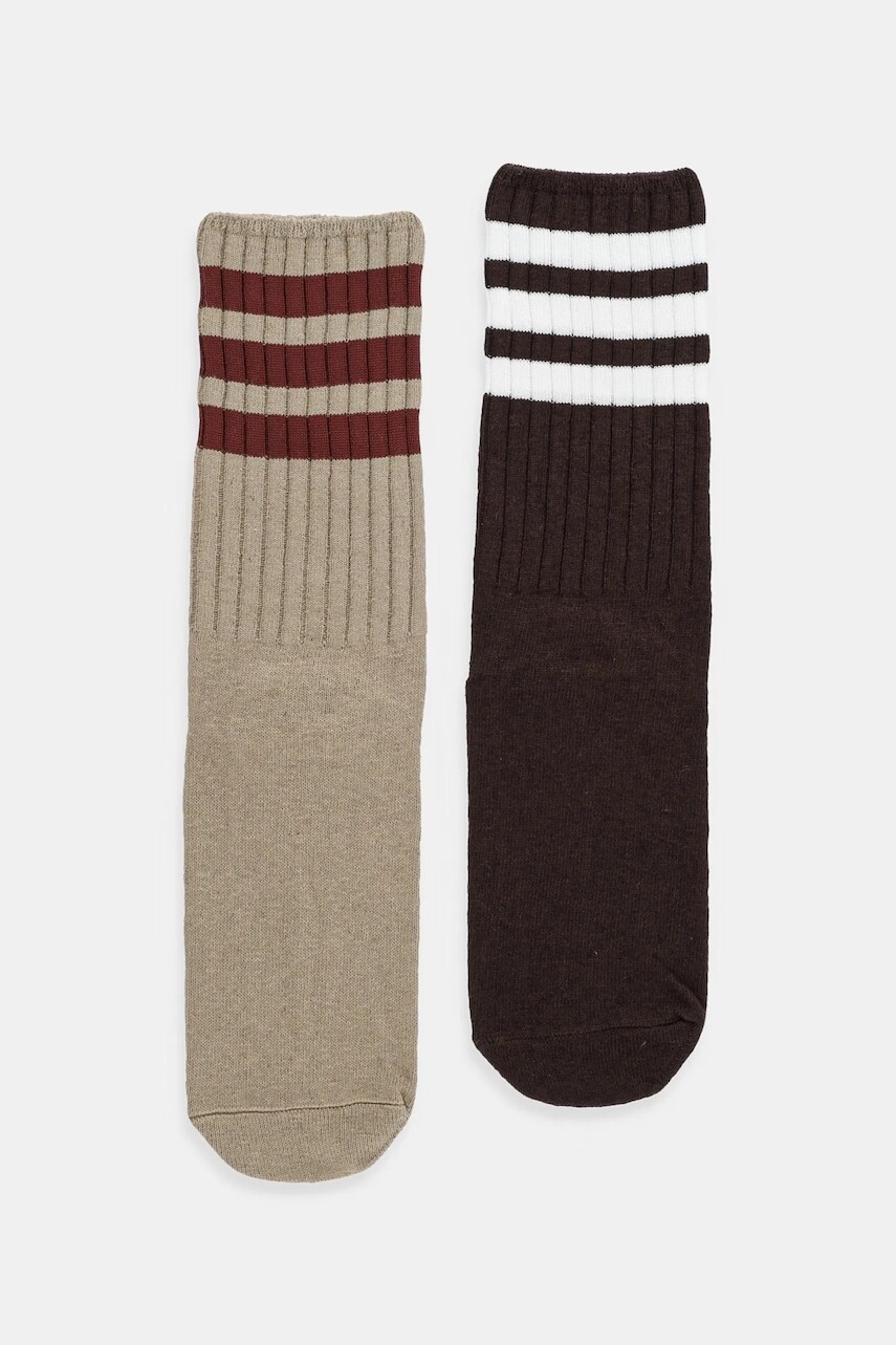 Ponožky z ľanovej zmesi adidas Originals 3-Stripes 2-pak hnedá farba, JX5201