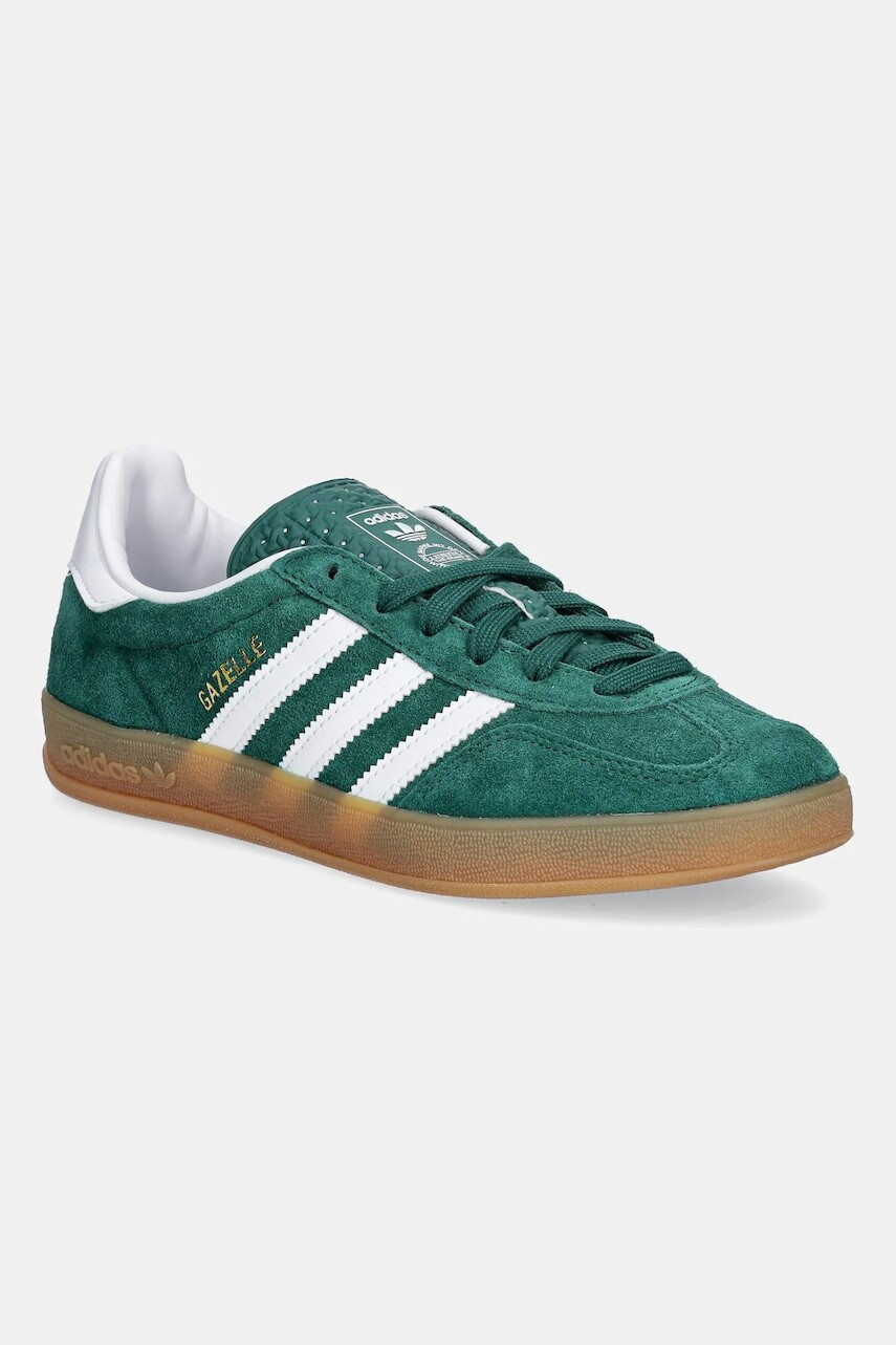 Detské semišové tenisky adidas Originals GAZELLE INDOOR zelená farba, JS3800
