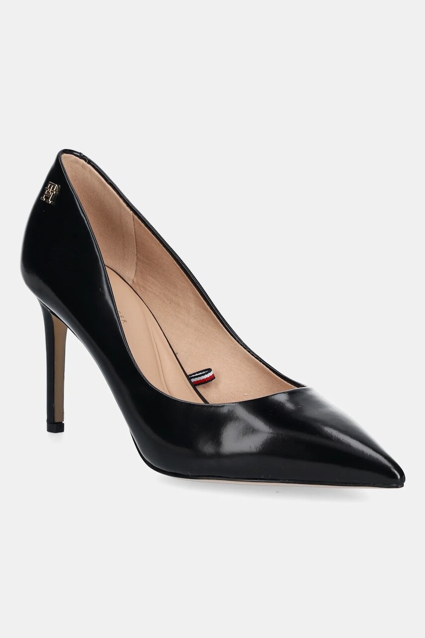 Kožené lodičky Tommy Hilfiger CLOSED PUMP ABRASIVATO čierna farba, FW0FW08969