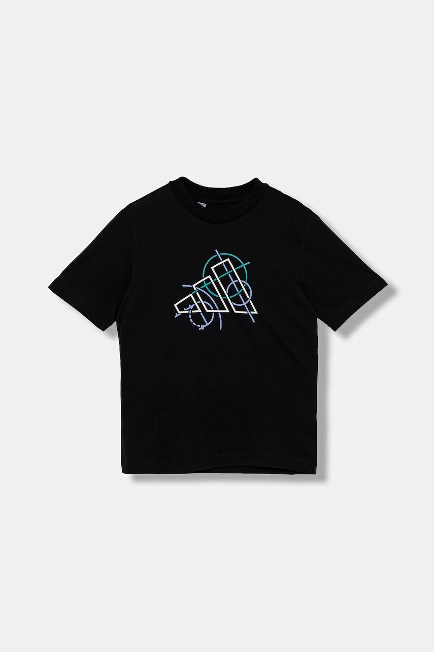 Detské bavlnené tričko adidas čierna farba, s potlačou, JV5104