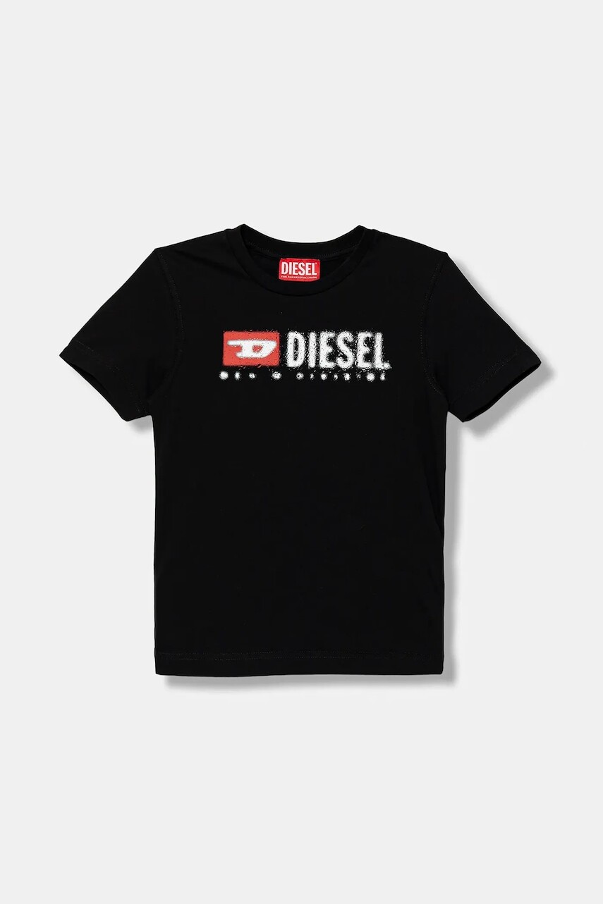 Detské bavlnené tričko Diesel TADJUSTK14 T-SHIRT čierna farba, s potlačou, J02475
