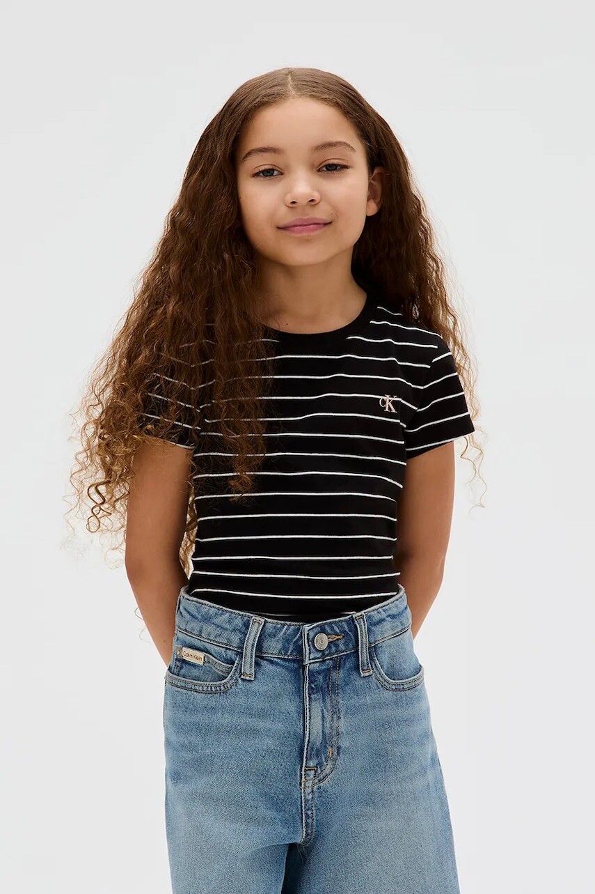 Detské bavlnené tričko Calvin Klein Jeans čierna farba, IG0IG02992