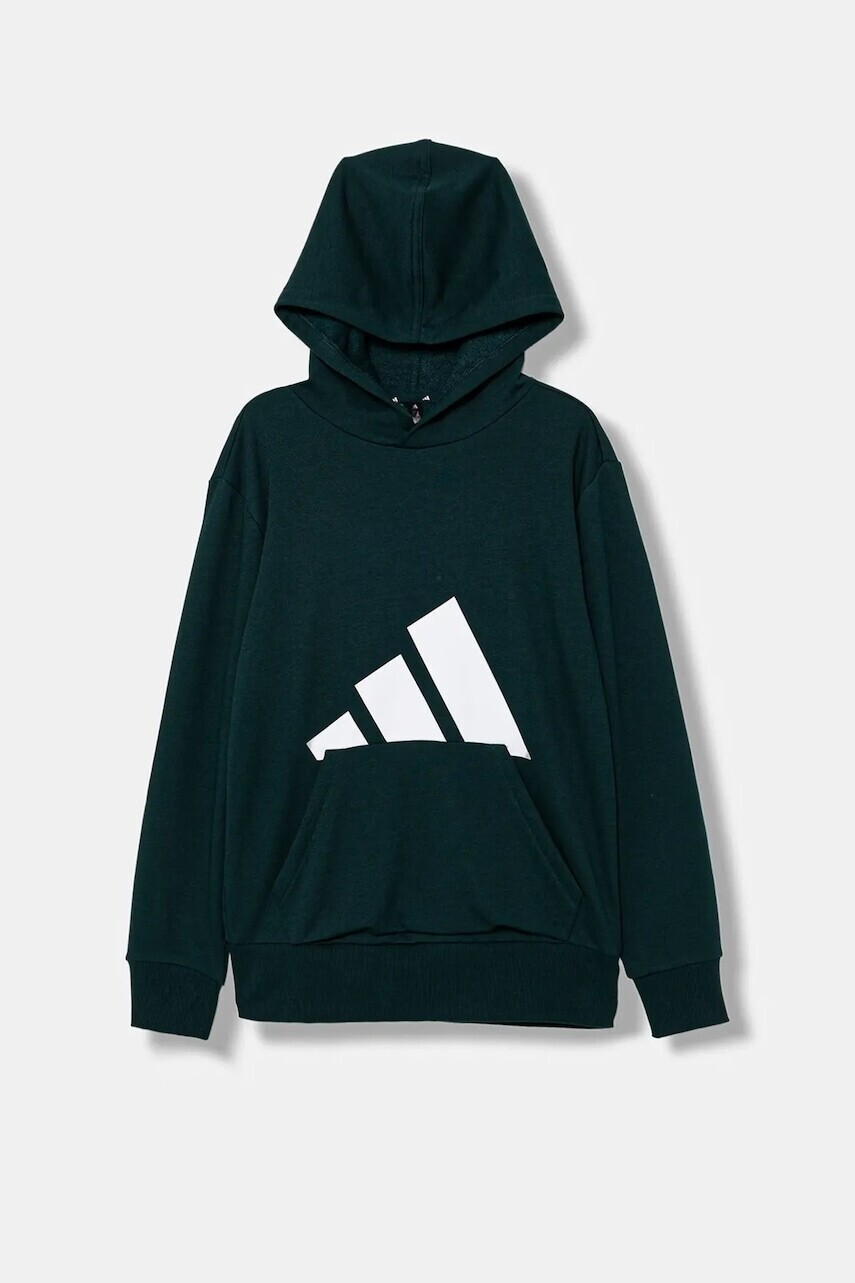 Detská mikina adidas zelená farba, s kapucňou, s potlačou, JW3461