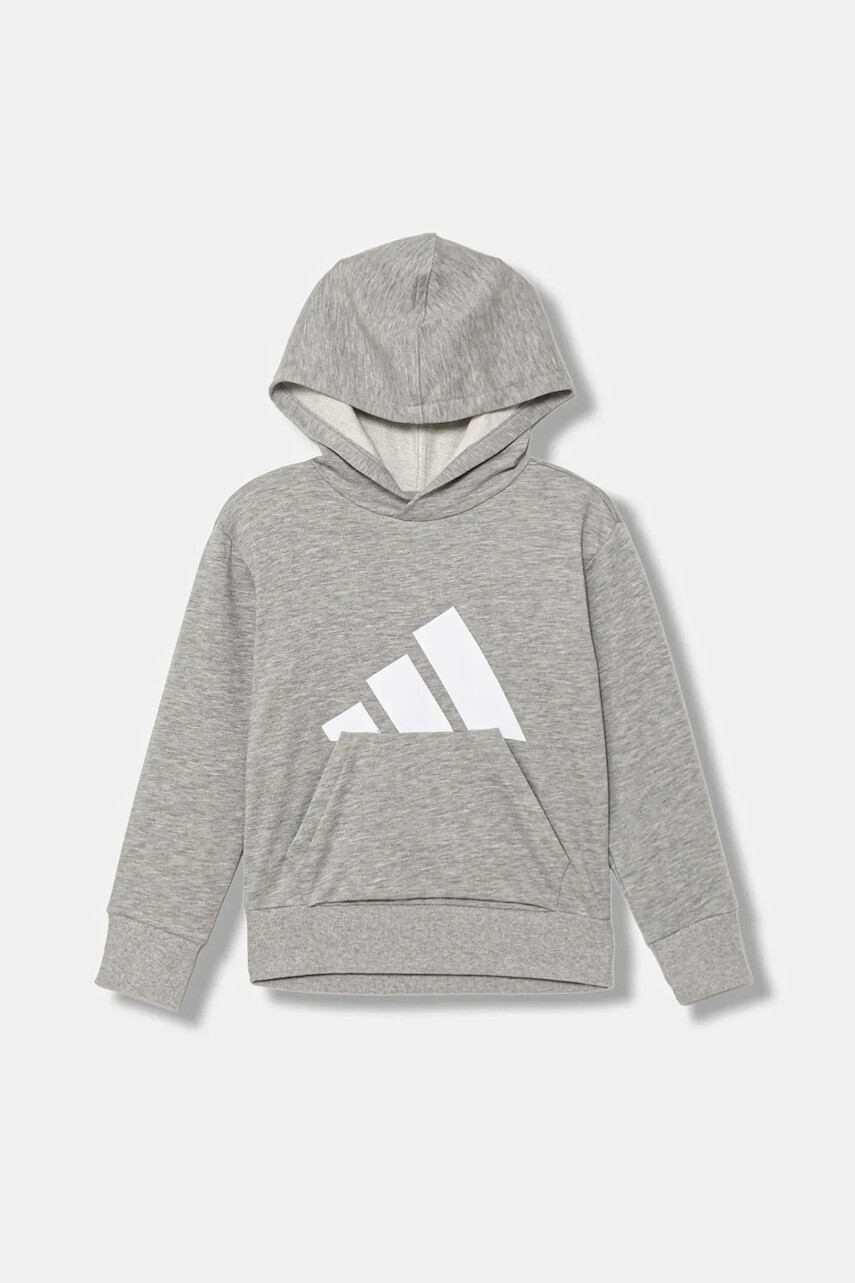 Detská mikina adidas šedá farba, s kapucňou, s potlačou, JV9900