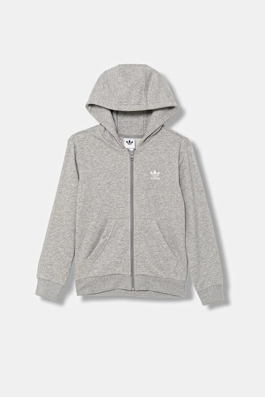 Detská mikina adidas Originals šedá farba, s kapucňou, melanžová, JX2790