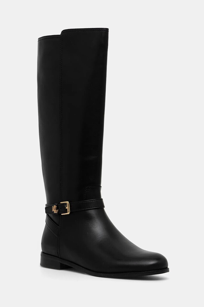 Kožené čižmy Lauren Ralph Lauren Brooke Tll 2 čierna farba, na plochom podpätku, 802967769001