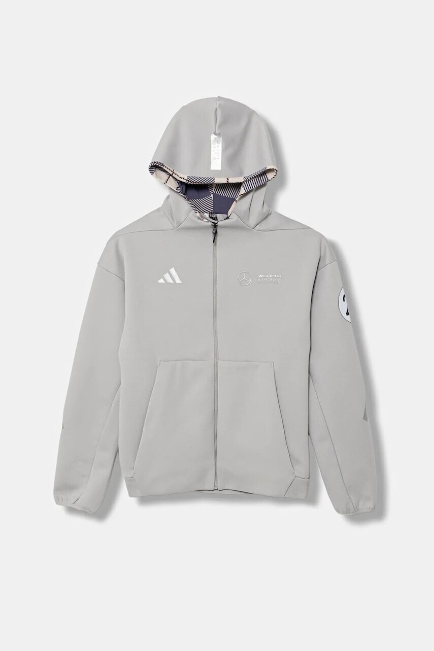 Detská mikina adidas Performance MERCEDES šedá farba, s kapucňou, s potlačou, JW8513