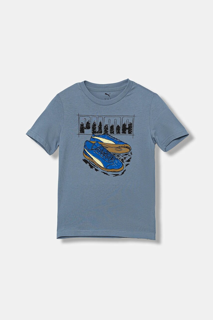 Detské bavlnené tričko Puma GRAPHIC Sneaker Tee B modrá farba, s potlačou, 689939