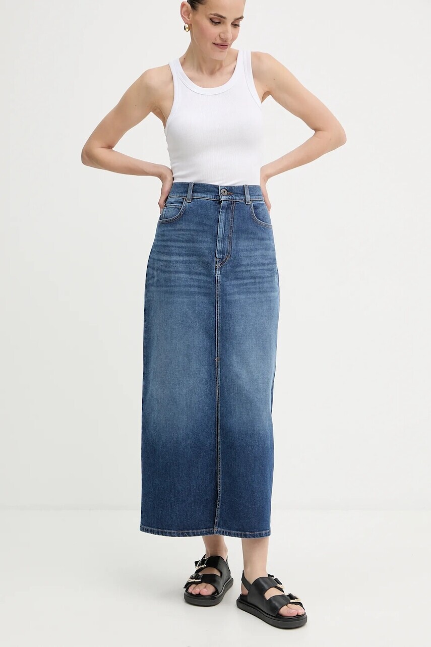 Rifľová sukňa Weekend Max Mara ZARELIA tmavomodrá farba, maxi, rovný strih, 2525106061600