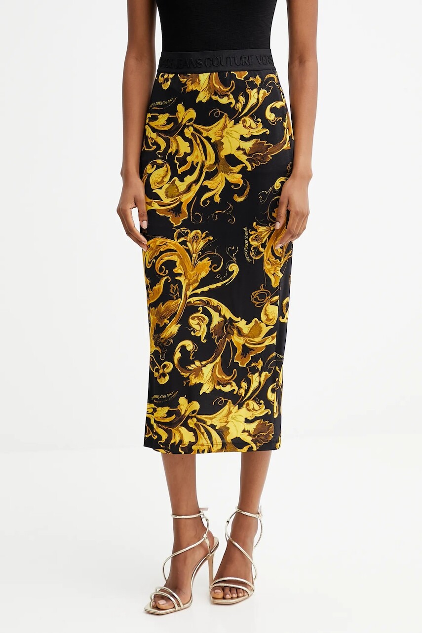 Sukňa Versace Jeans Couture čierna farba, midi, puzdrová, 79HAE806 JS500