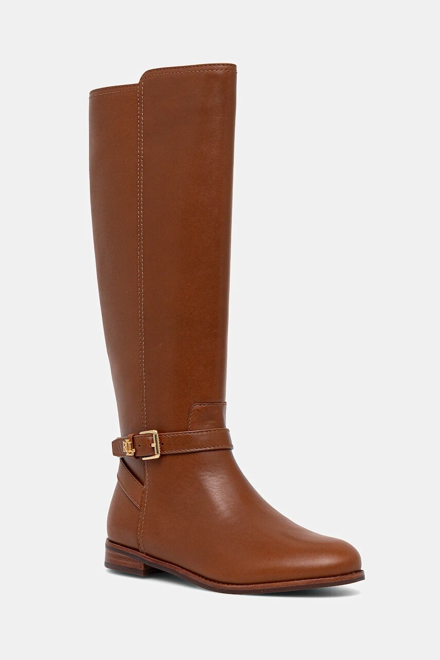 Kožené čižmy Lauren Ralph Lauren Brooke Tll 2 hnedá farba, na plochom podpätku, 802974383001