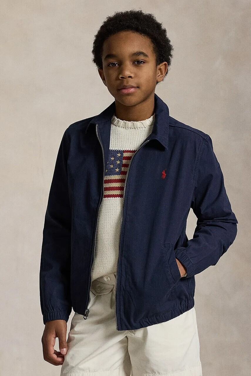 Detská bavlnená bunda Polo Ralph Lauren tmavomodrá farba, 323934661002