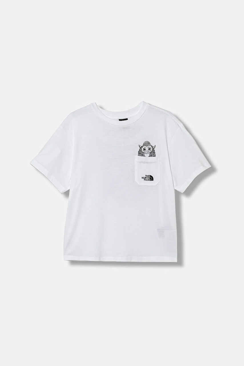 Detské bavlnené tričko The North Face B SPORTS OVERSIZED POCKET SS TEE - GRAPH biela farba, vzorované, NF0A8EAKFN41