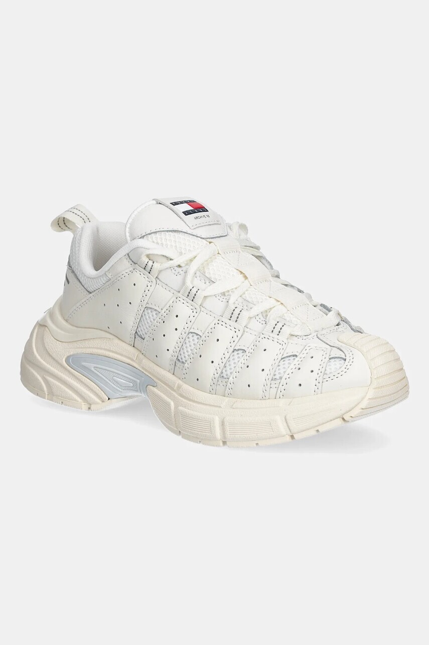 Kožené tenisky Tommy Jeans ARCHIVE '95 béžová farba, EN0EN02865