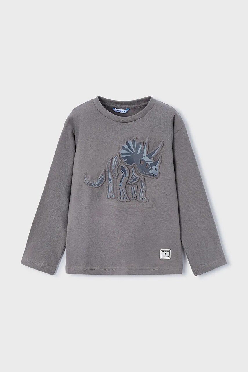 Detská bavlnená košeľa s dlhým rukávom Mayoral šedá farba, s potlačou, 4089