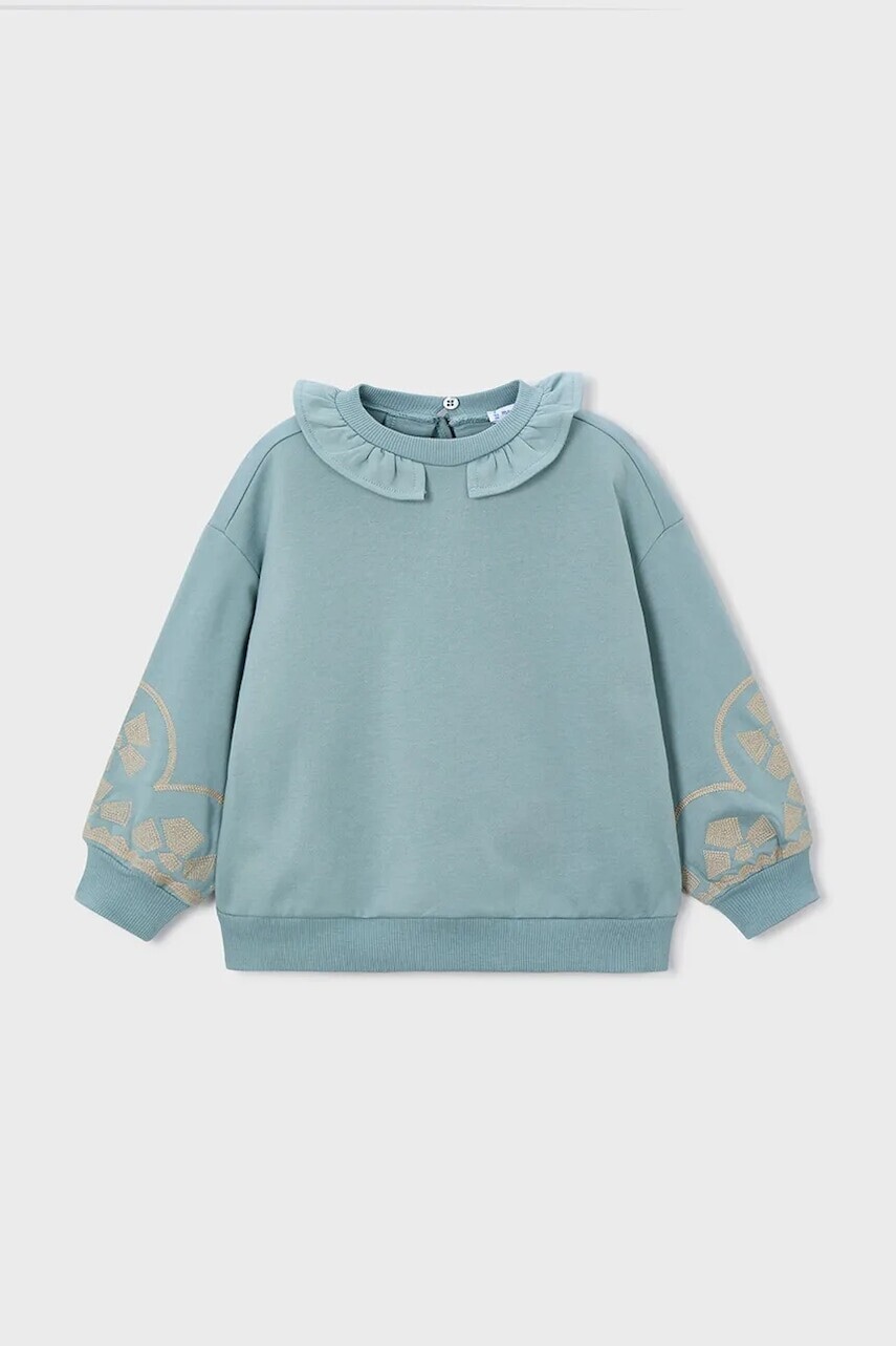 Detská bavlnená mikina Mayoral zelená farba, s potlačou, 4430