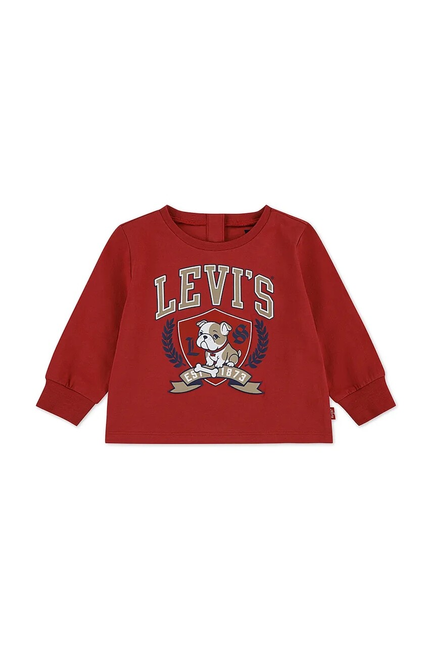 Detská bavlnená košeľa s dlhým rukávom Levi's LOGO BULLDOG CREST TEE červená farba, s potlačou, 6EP166