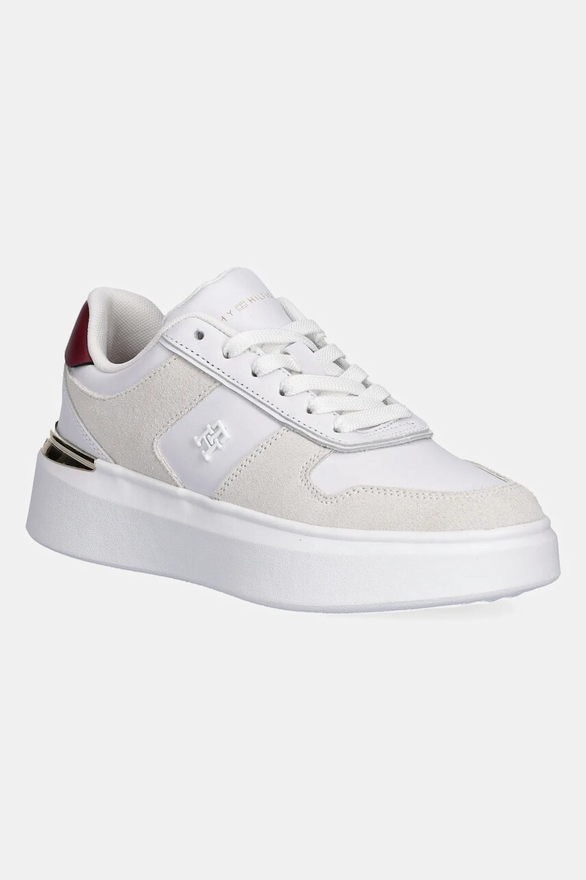 Kožené tenisky Tommy Hilfiger TH FASHION COURT MIX SNEAKER biela farba, FW0FW08632
