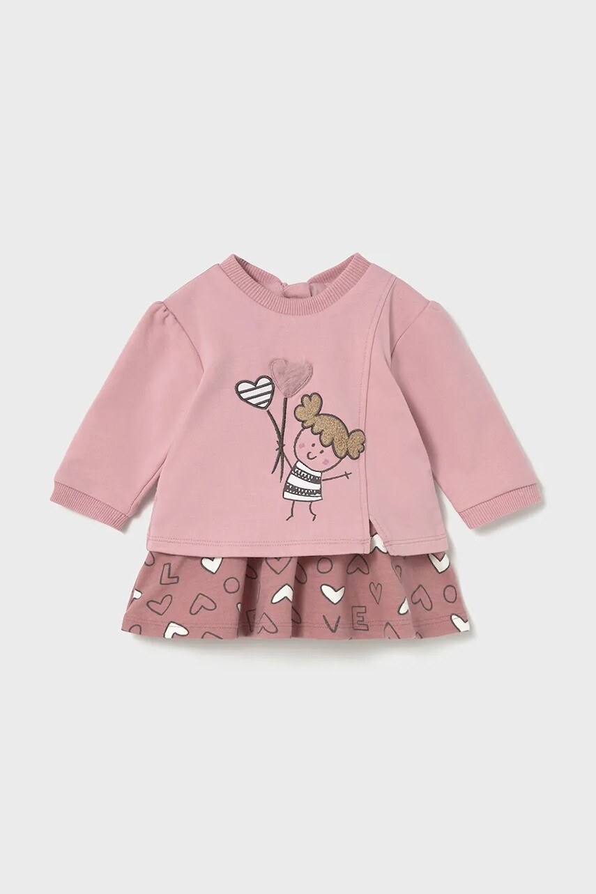 Šaty pre bábätká Mayoral Newborn ružová farba, mini, áčkový strih, 2833