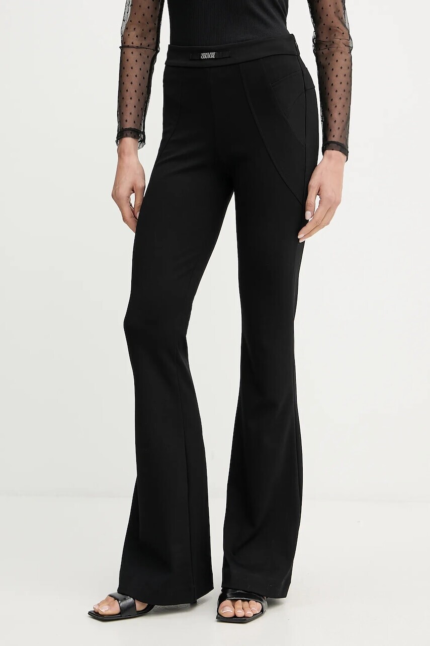Nohavice Versace Jeans Couture čierna farba, zvonové, vysoký pás, 79HAA105 J0092