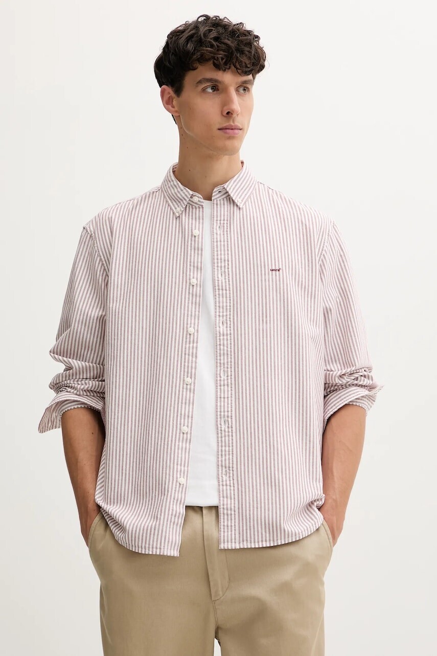Bavlnená košeľa Levi's bordová farba, voľný strih, s golierom button-down, A7210