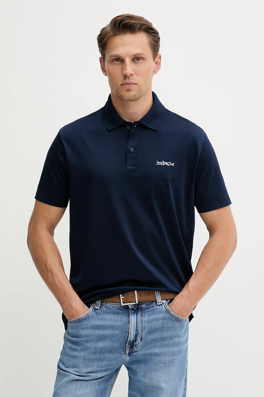 Polo tričko s dlhým rukávom Paul&Shark Knitwear tmavomodrá farba, jednofarebné, 99311004