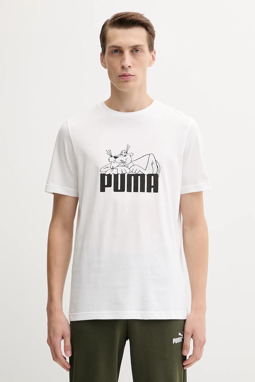 Bavlnené tričko Puma pánske, biela farba, s potlačou, 632087