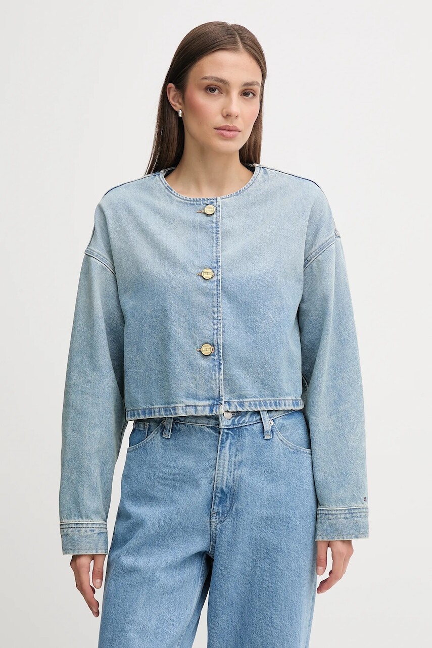 Rifľová bunda Tommy Hilfiger modrá farba, prechodná, WW0WW46740