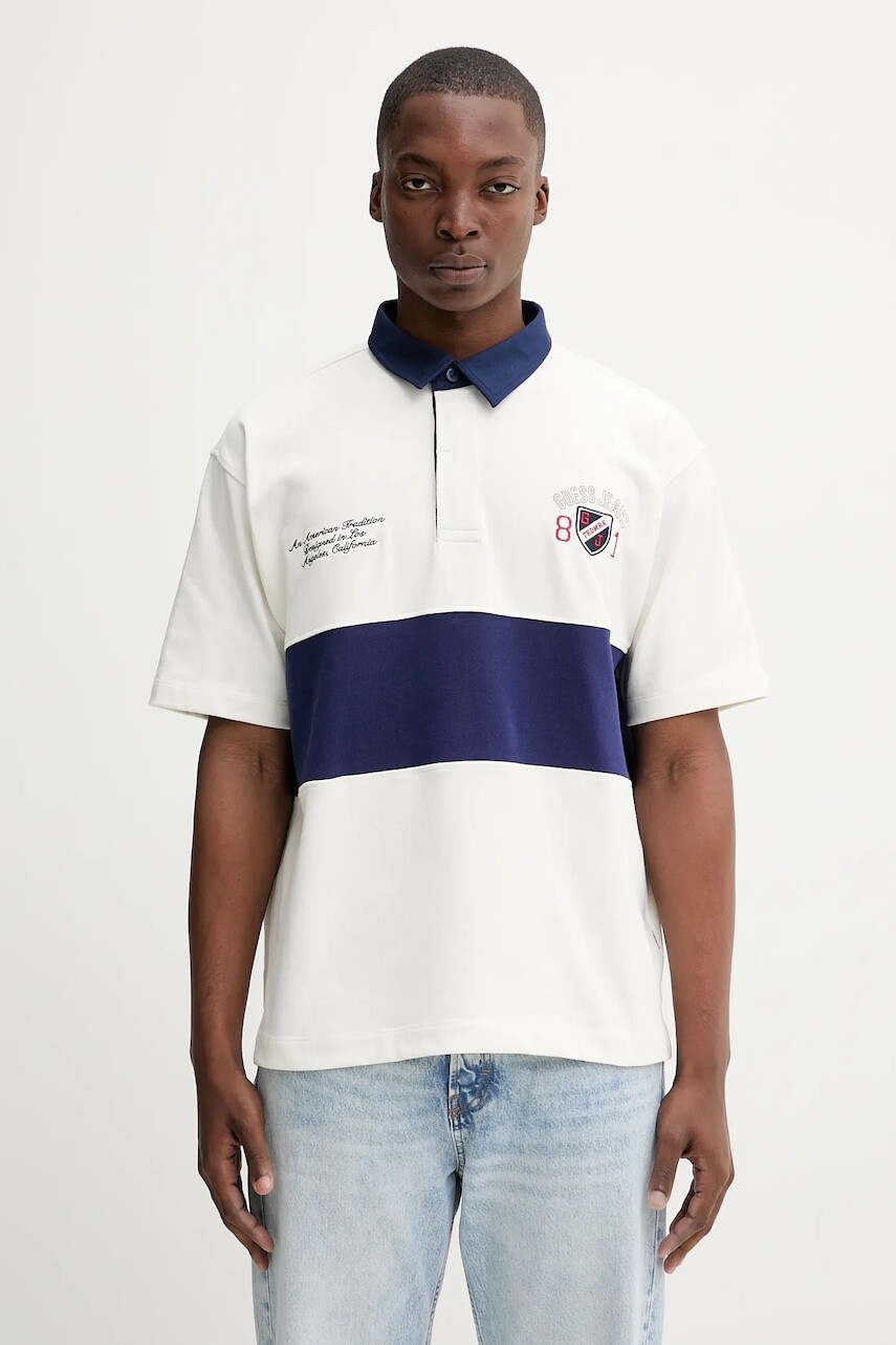 Bavlnené polo tričko Guess Jeans béžová farba, s nášivkou, M5YP06 KCYM1