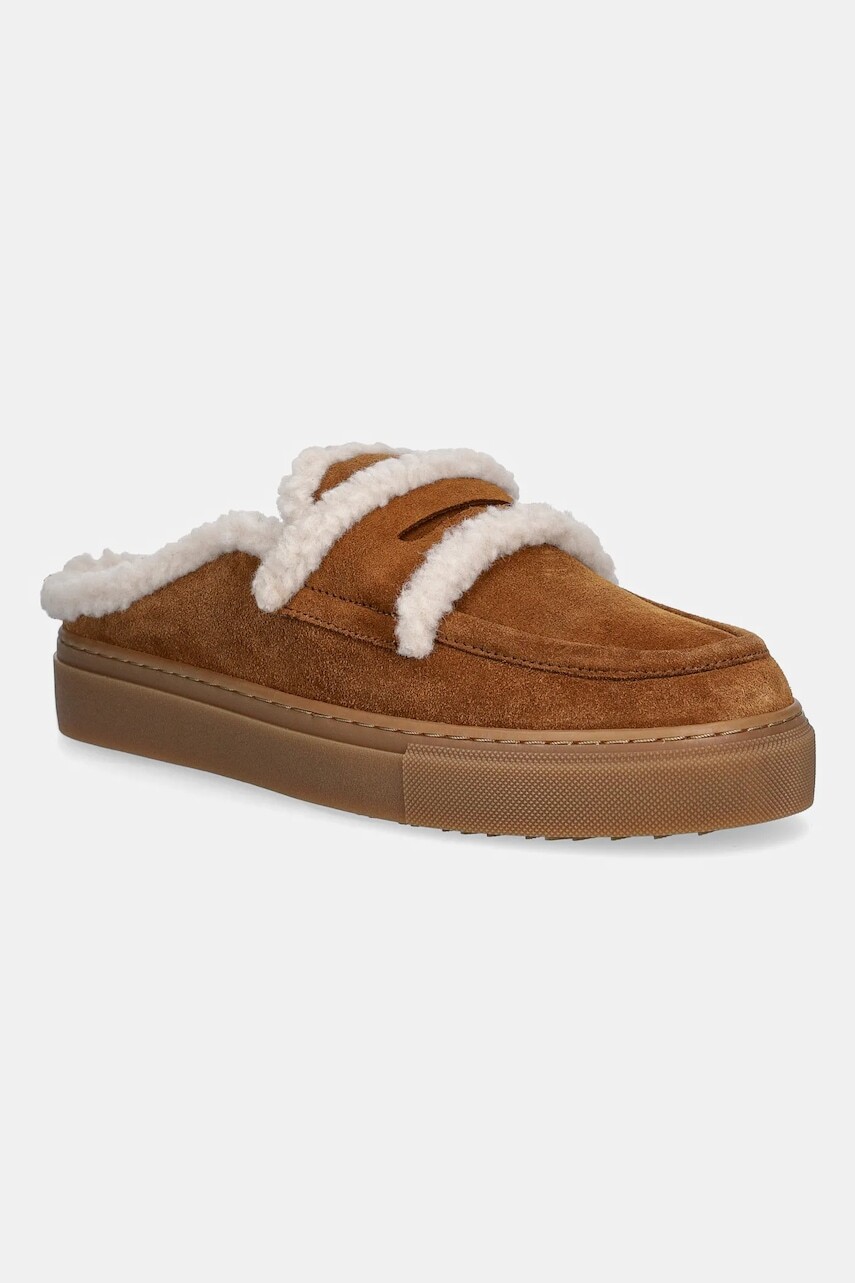 Semišové papuče Inuikii Mule Wool hnedá farba, 1004.017.0011.150