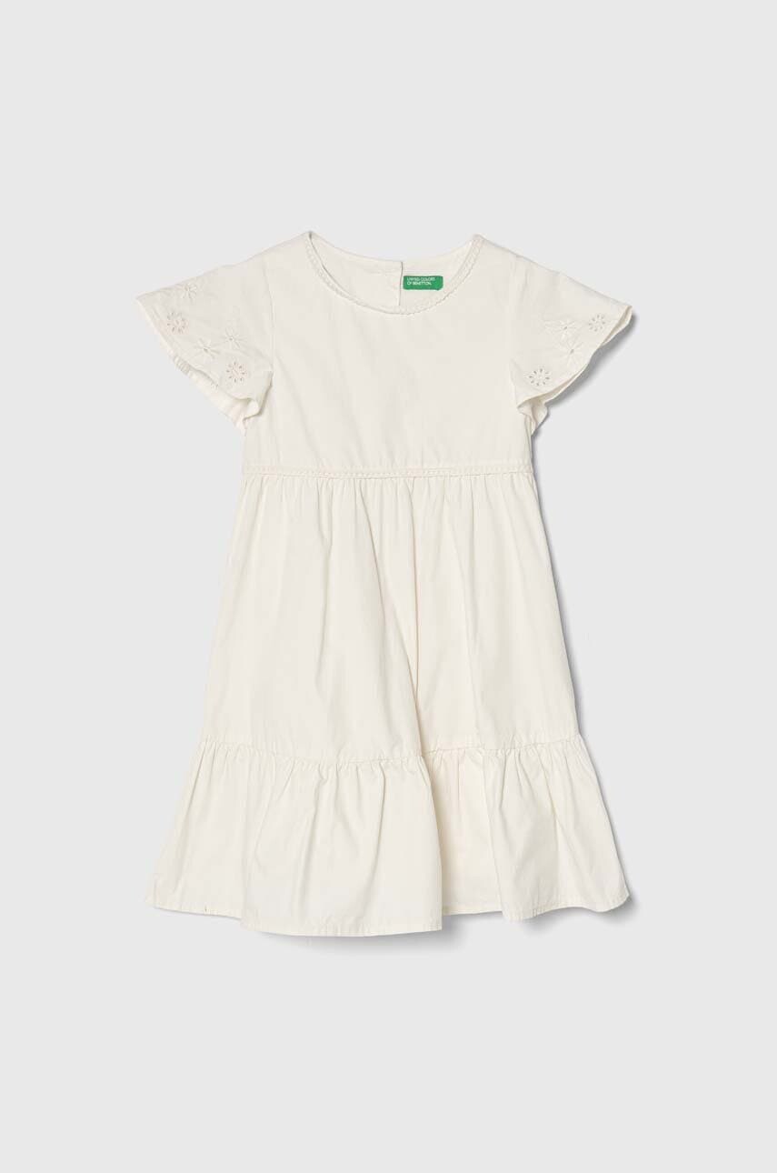 Dievčenské bavlnené šaty United Colors of Benetton béžová farba, midi, áčkový strih