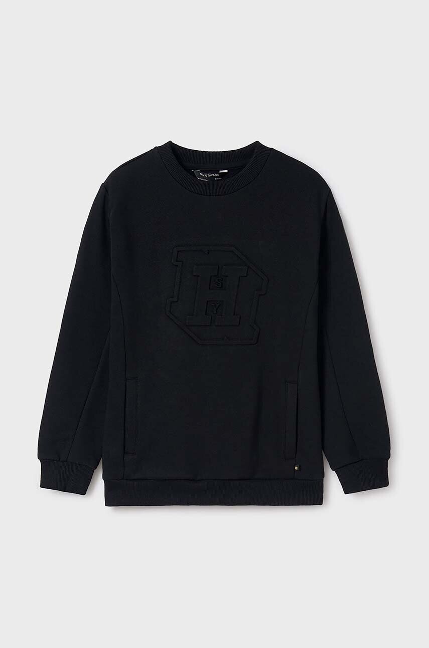 Detská mikina Mayoral čierna farba, s nášivkou, 7448