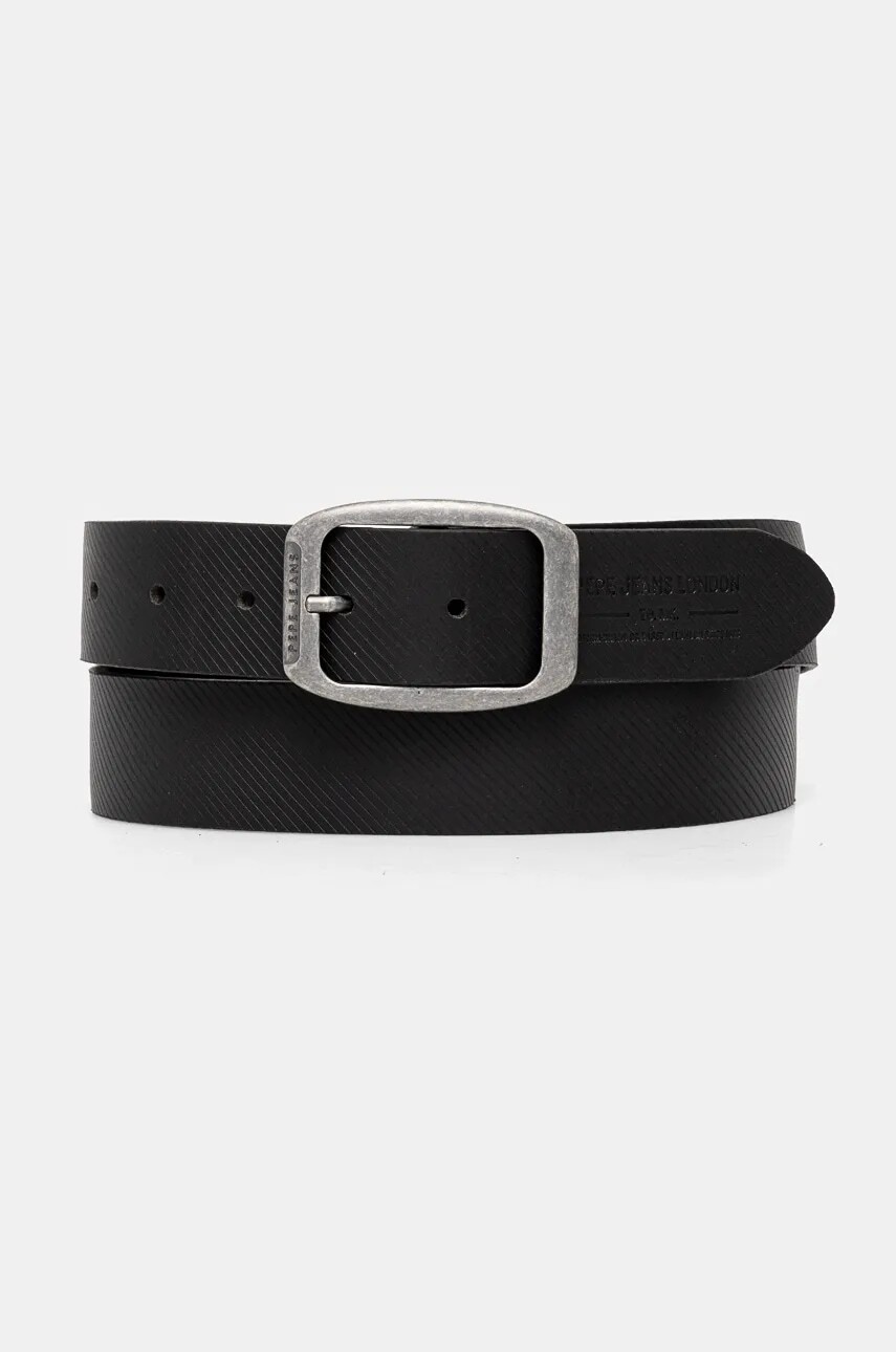 Kožený opasok Pepe Jeans WADE BELT pánsky, čierna farba, PM021025