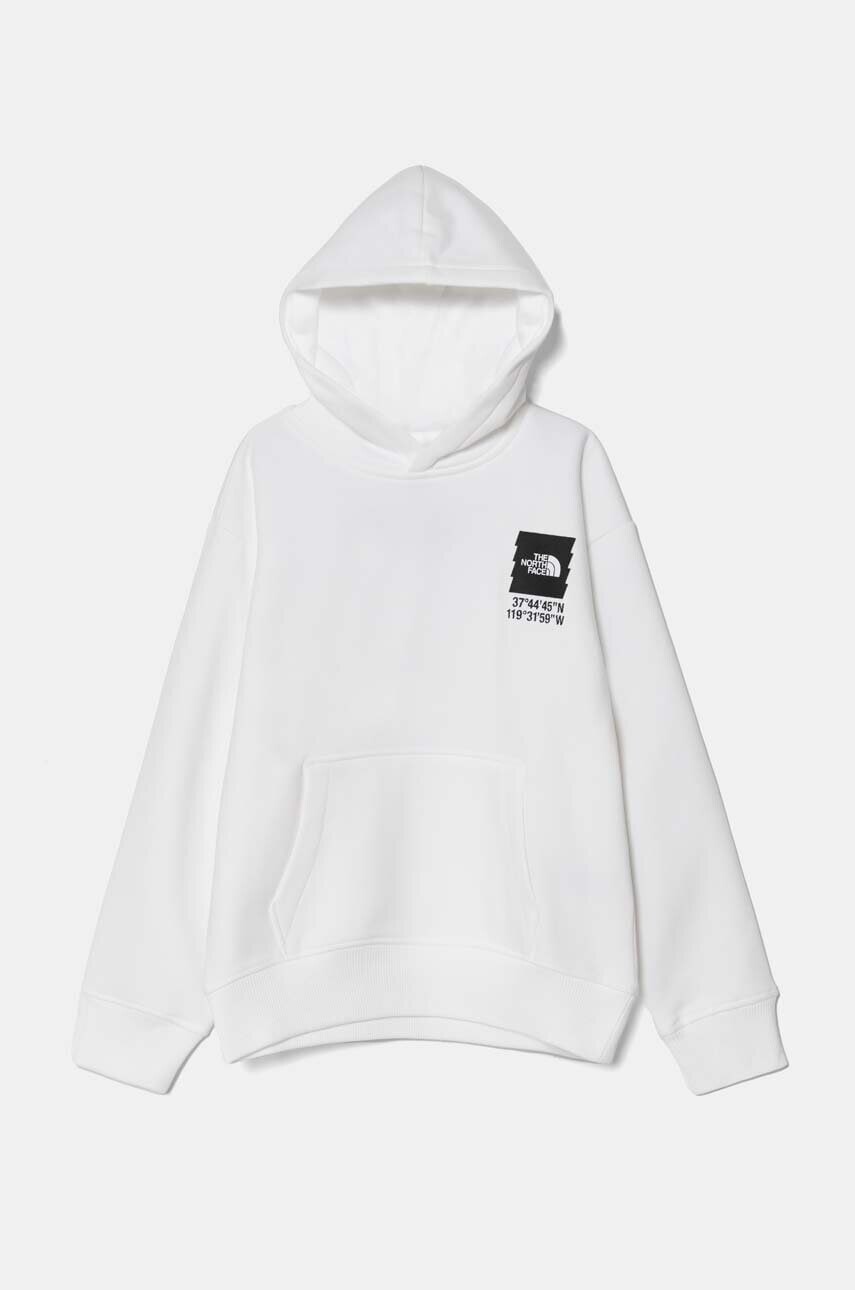 Detská mikina The North Face COORDINATES GRAPHIC OVERSIZED HOODIE biela farba, s kapucňou, s potlačou, NF0A89HKFN41