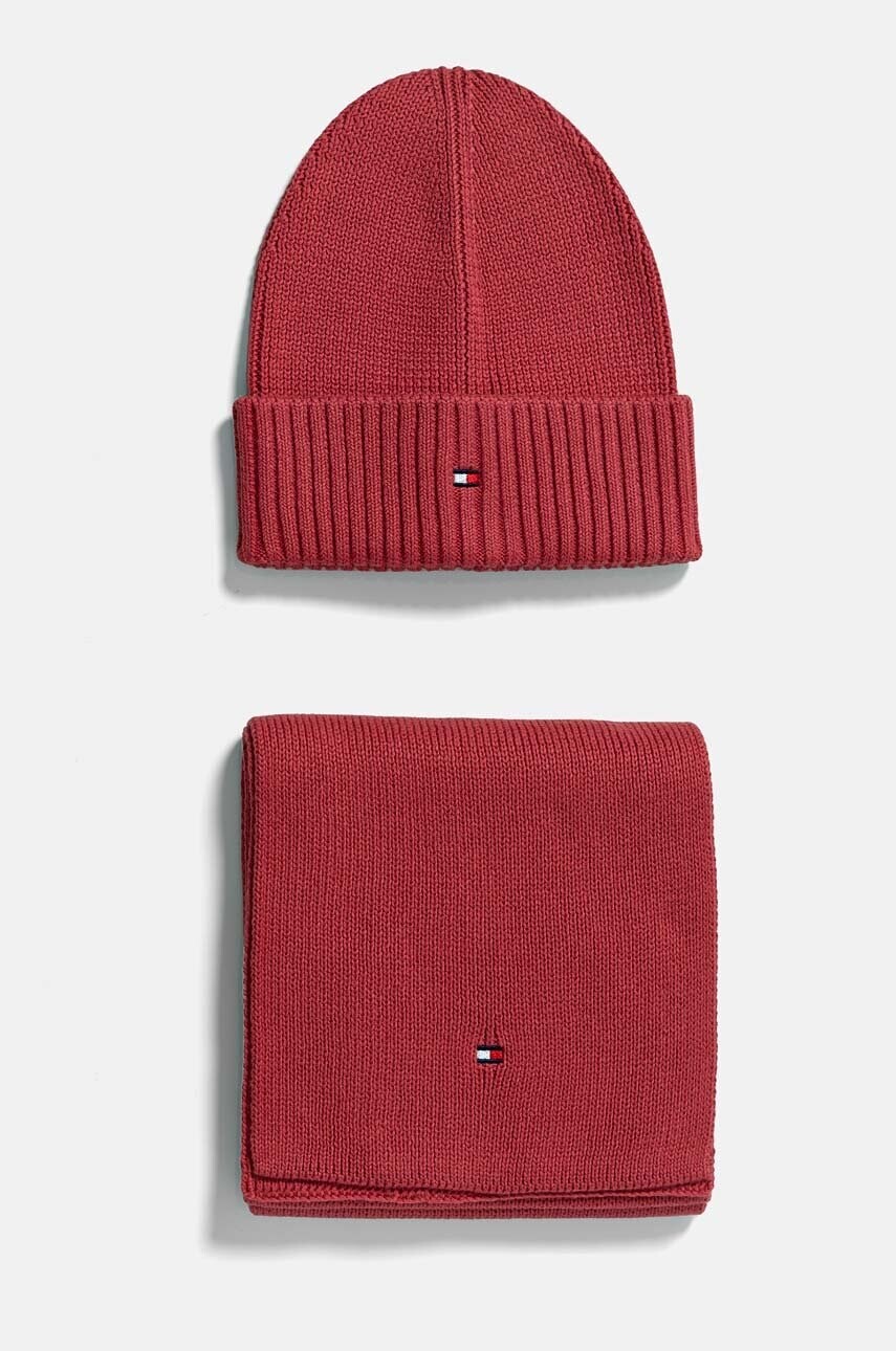 Detská bavlnená čiapka a šál Tommy Hilfiger ružová farba, AU0AU01937